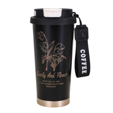 Livefy termohrnček Lovely Flower 550ml, čierny