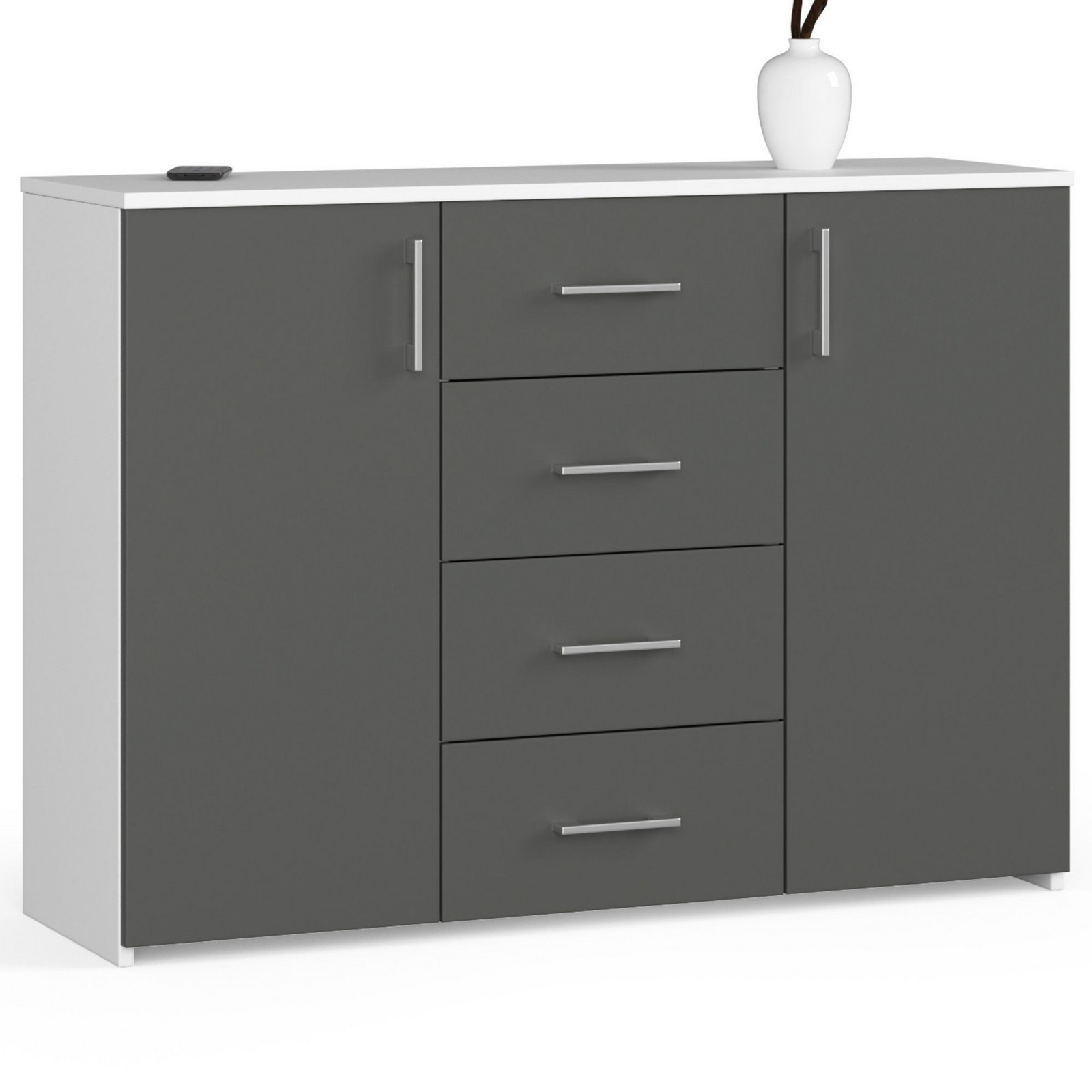 Komoda TORVI K 110 cm matná bílá/matná grafitově šedá