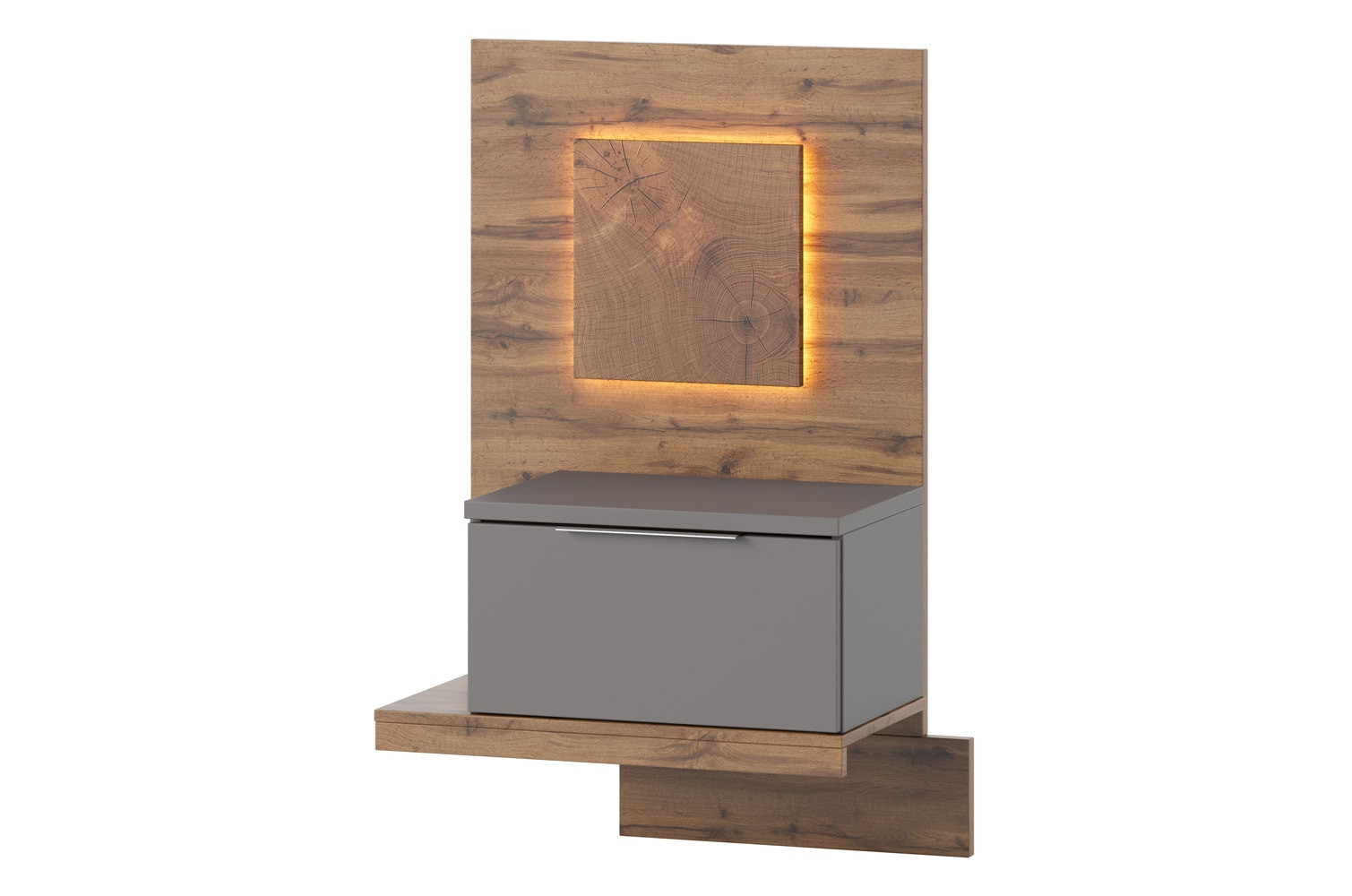 Závěsný noční stolek Livorno 68 s LED osvětlením levý dub Wotan/šedý