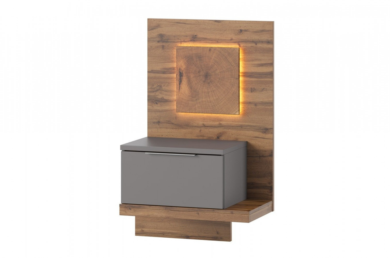 Závěsný noční stolek Livorno 69 s LED osvětlením pravý dub Wotan/šedý
