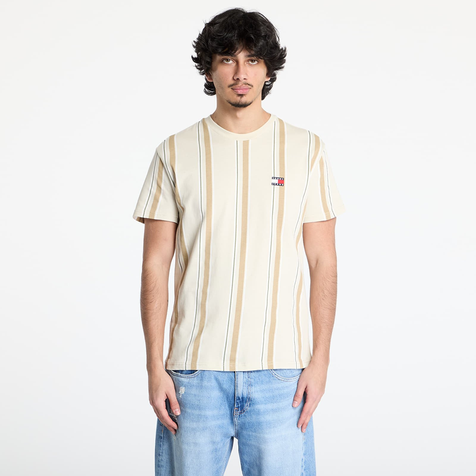 Tričko Tommy Jeans Regular Vertical Stripe Tee Beige S