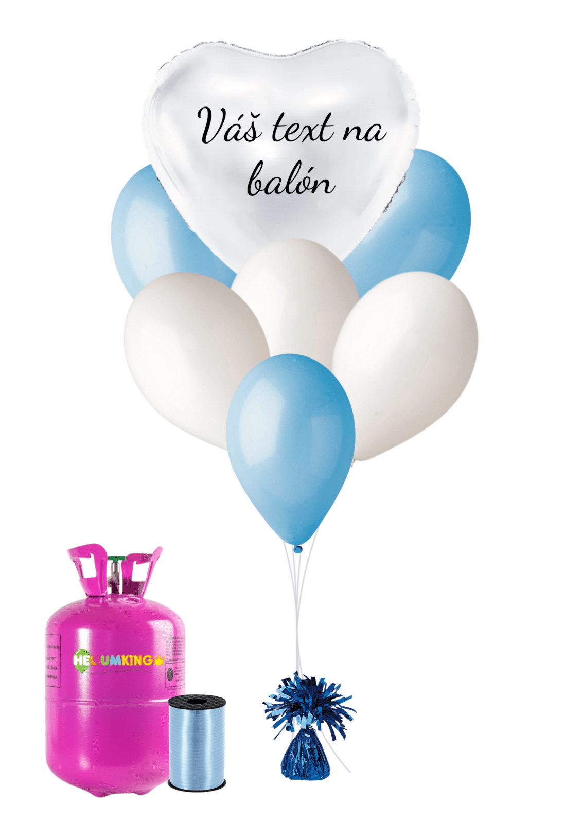 Personal Personalizovaný hélium párty set modrý - Biele srdce 16 ks