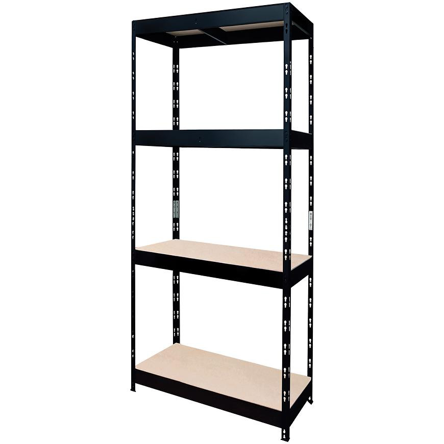 Skladový kovový regál nitovaný čierny 180x75x35 cm - 4 políc/200 kg