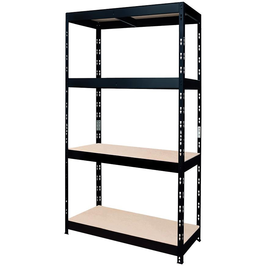 Skladový kovový regál nitovaný čierny 180x90x45 cm - 4 políc/200 kg