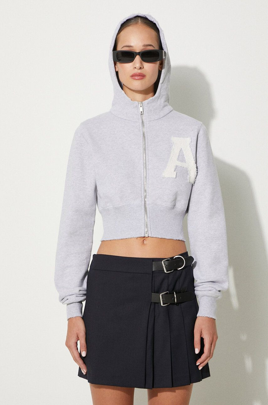 Bavlnená mikina AMBUSH Crop Hoodie dámska, šedá farba, s kapucňou, melanžová, BWBB002F24FLE0020505