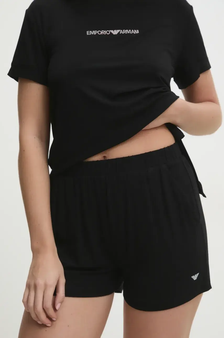 Šortky Emporio Armani Underwear dámske, čierna farba, jednofarebné, stredne vysoký pás, EW000781 AF12192