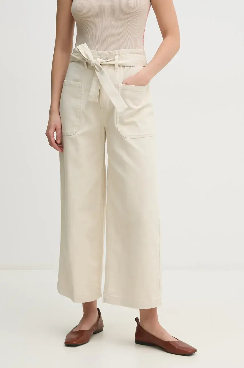 Nohavice Dkny dámske, béžová farba, široké, vysoký pás, DJ5P3032