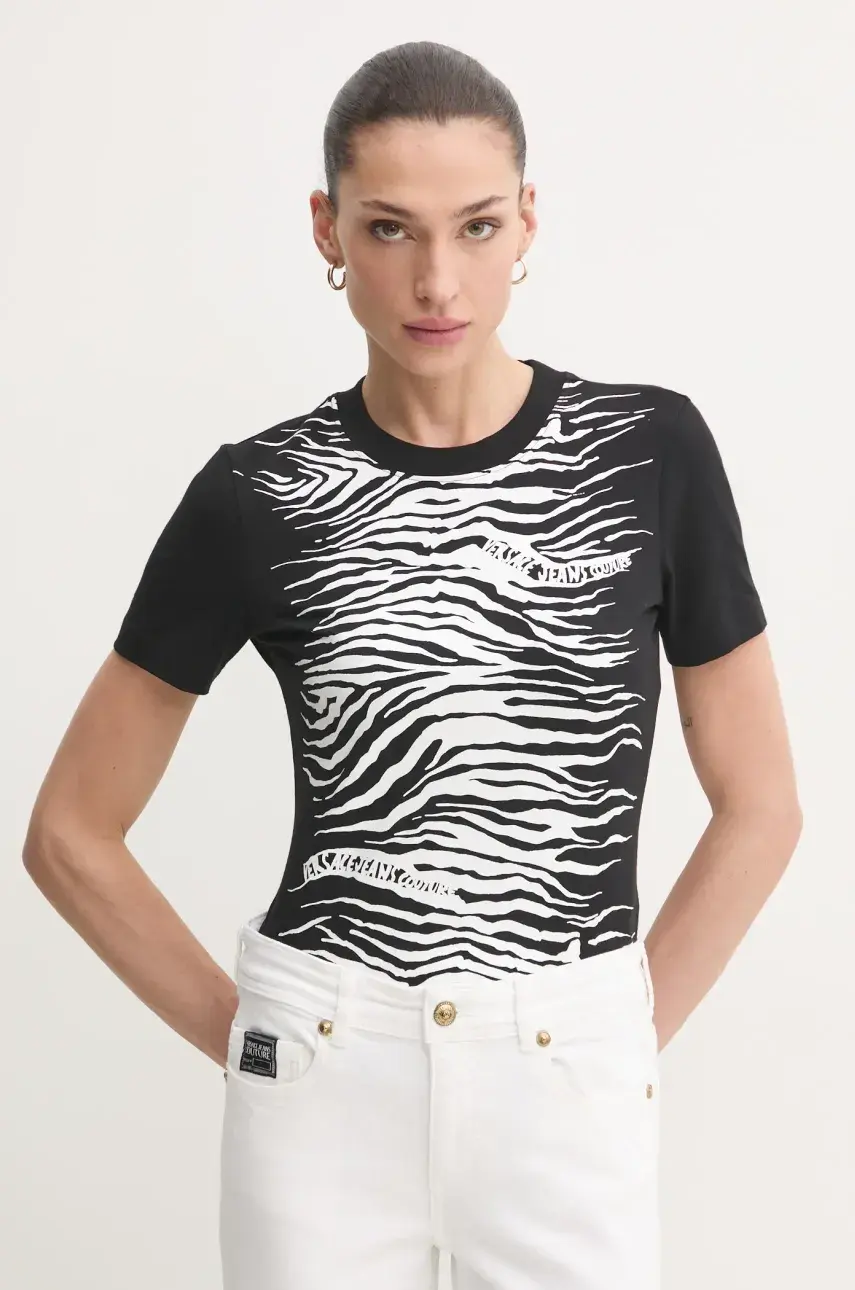 Tričko Versace Jeans Couture dámske, čierna farba, 78HAHS02 CJ01S