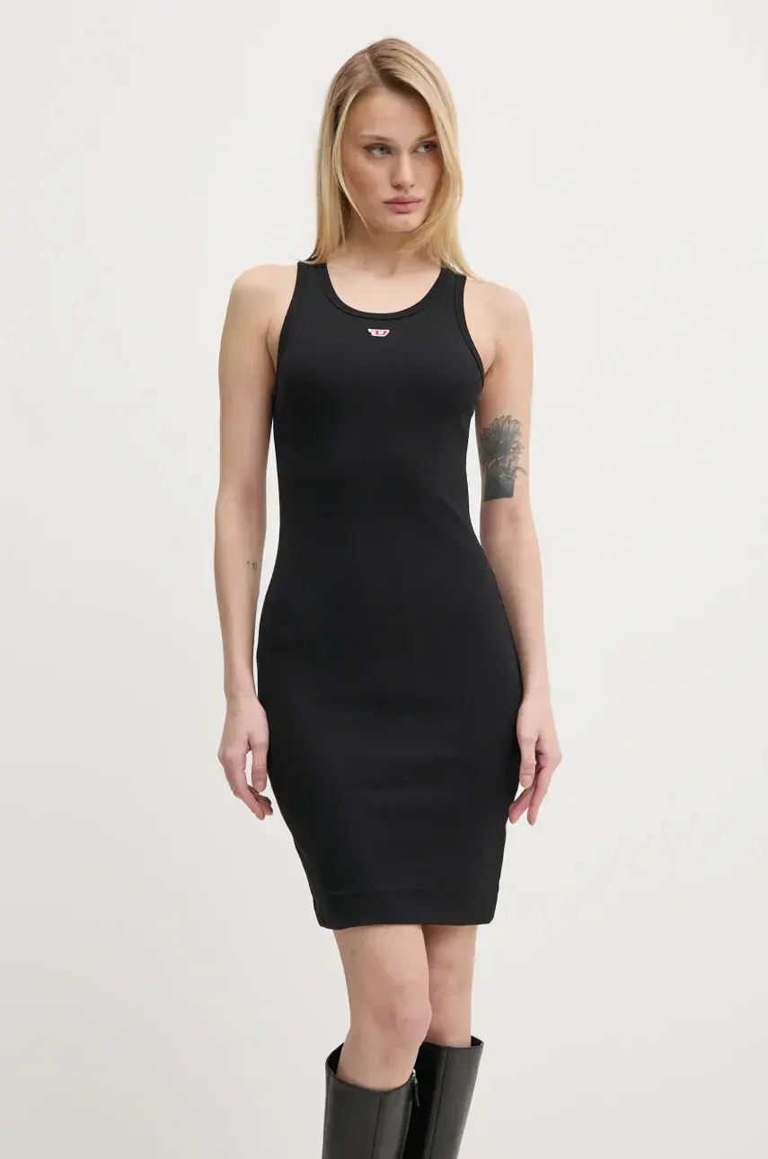 Šaty Diesel D-TANK-LONG-D DRESS čierna farba, midi, priliehavá, A15041.0EJAI