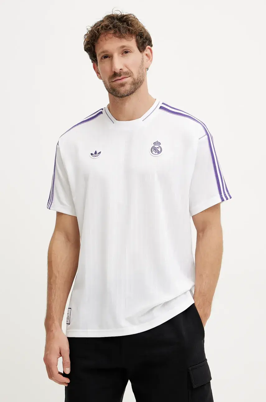 Tričko adidas Originals REAL ICON JSY pánske, biela farba, s nášivkou, JF2581