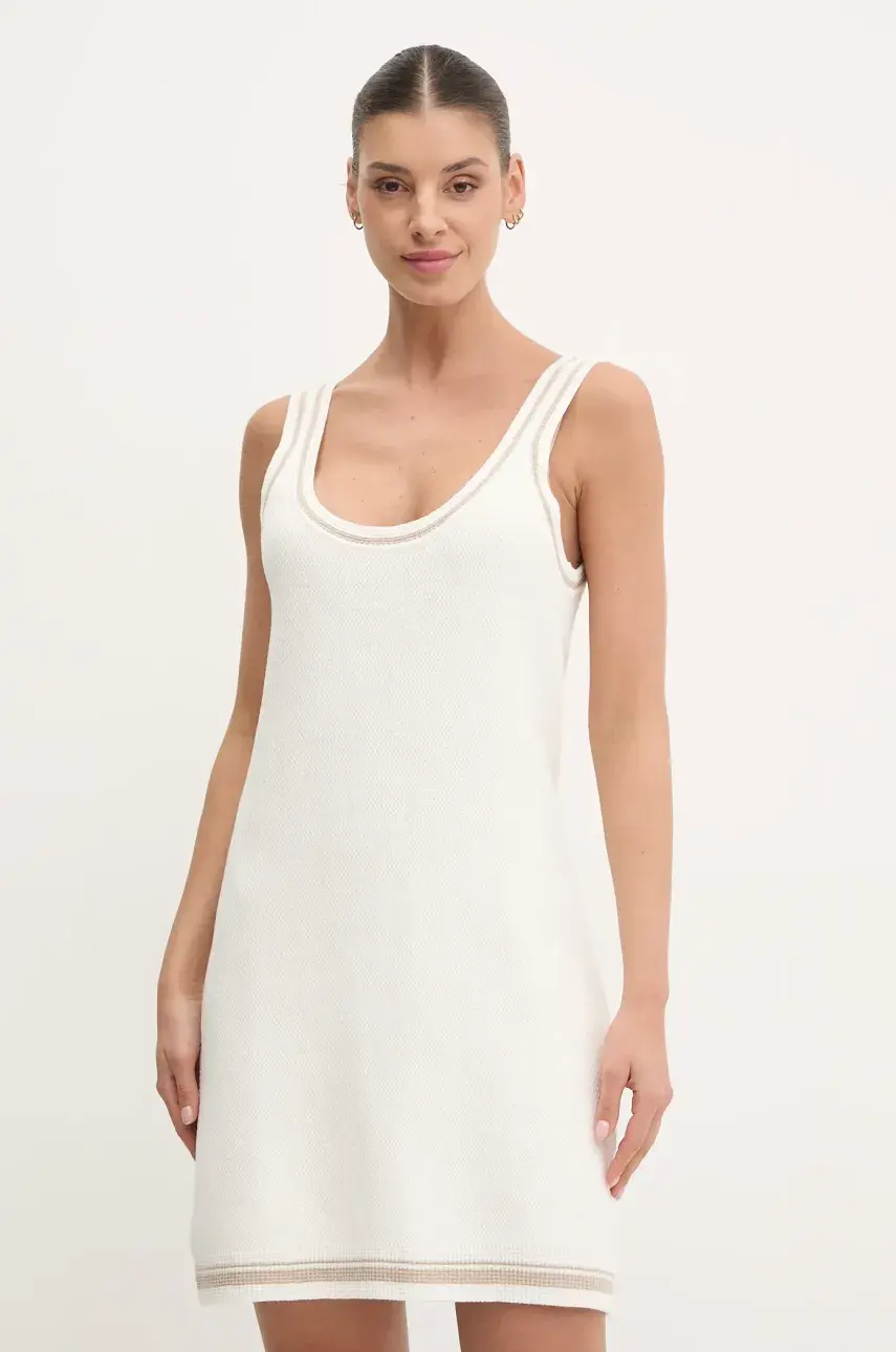 Šaty Dkny béžová farba, mini, rovný strih, DP5R6024