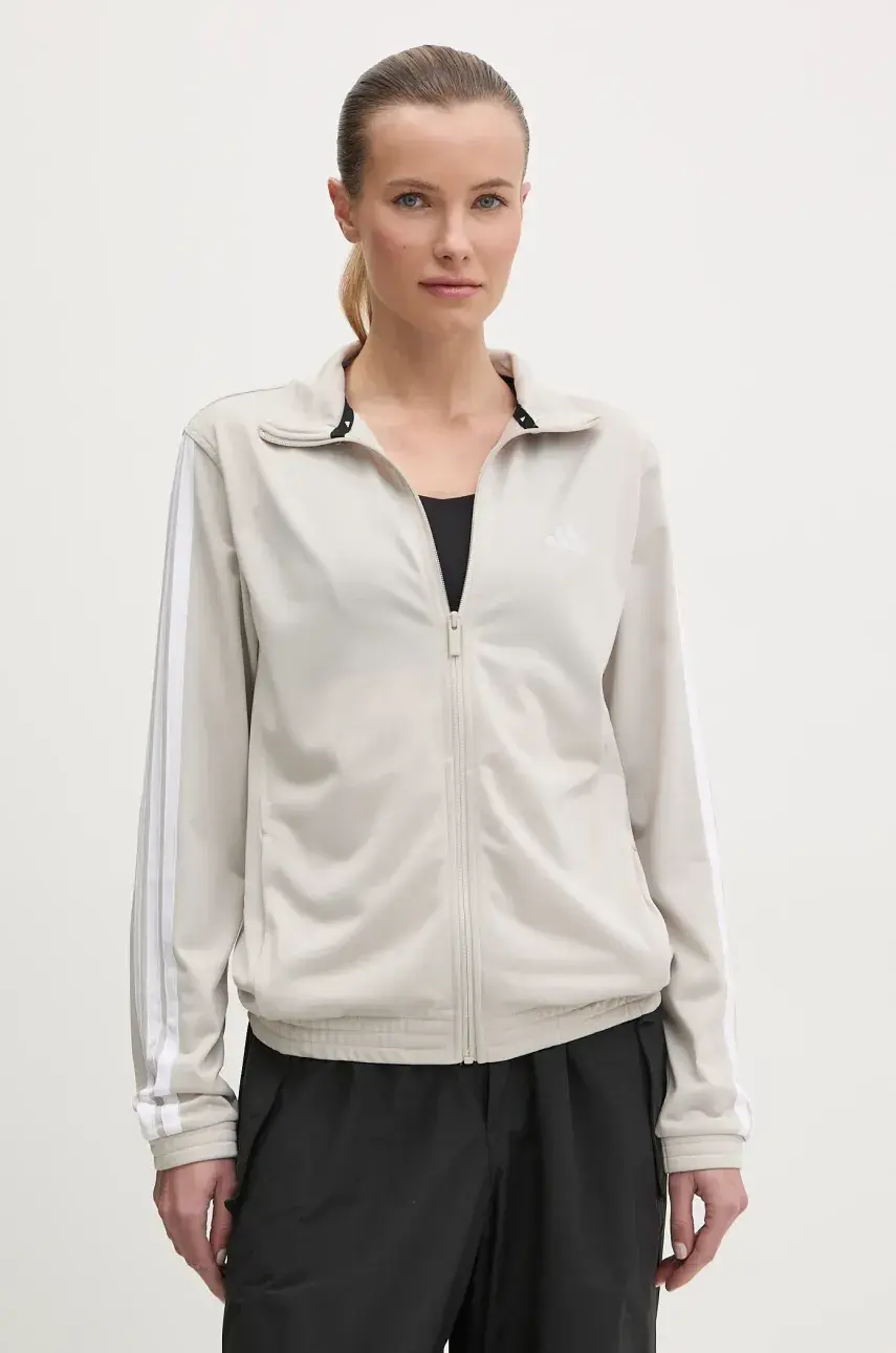 Mikina adidas W 3S TT TRIC dámska, béžová farba, jednofarebná, JD4521