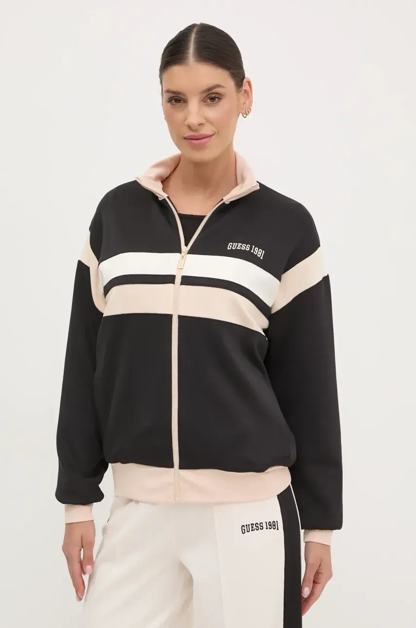 Mikina Guess SUZANNE dámska, čierna farba, vzorovaná, V5RQ00 KCO72