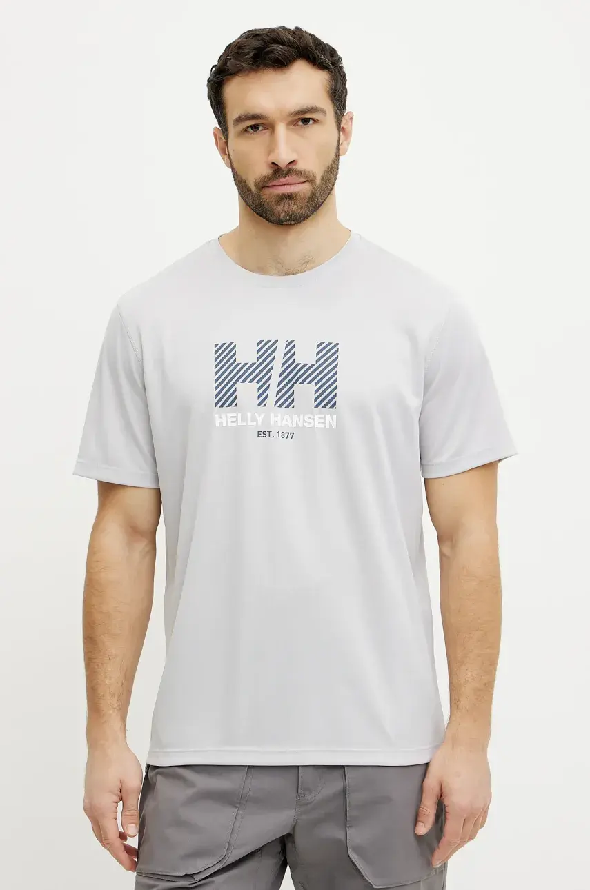 Športové tričko Helly Hansen Tech Graphic šedá farba, s potlačou, 49574