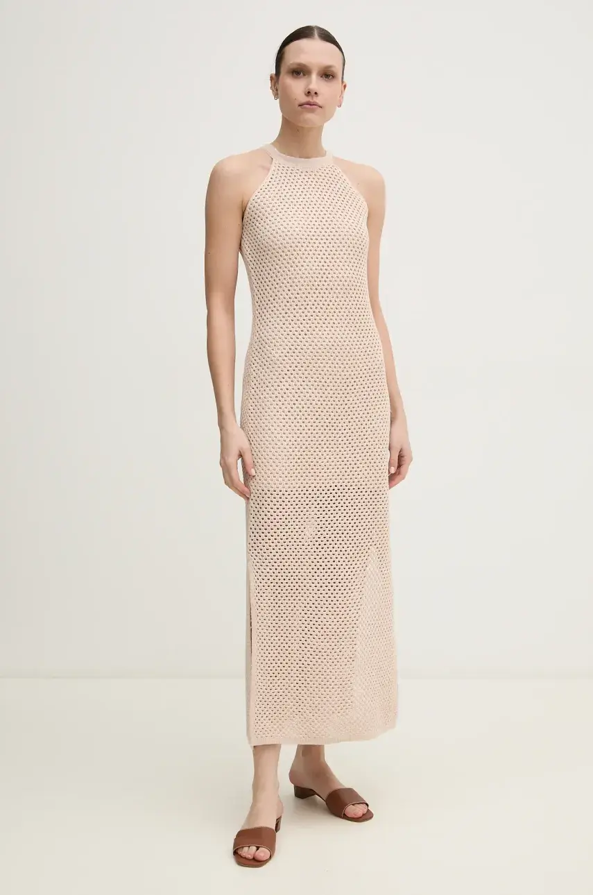 Šaty Dkny béžová farba, maxi, priliehavá, DJ5R0627
