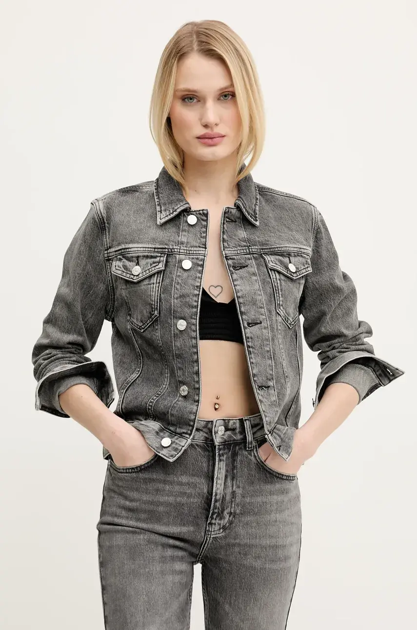 Rifľová bunda Moschino Jeans šedá farba, prechodná, 0512 3219