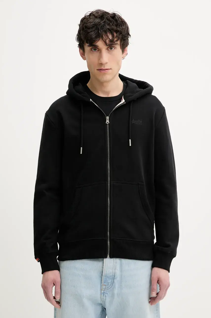 Mikina Superdry pánska, čierna farba, s kapucňou, jednofarebná, M2014128A-02A