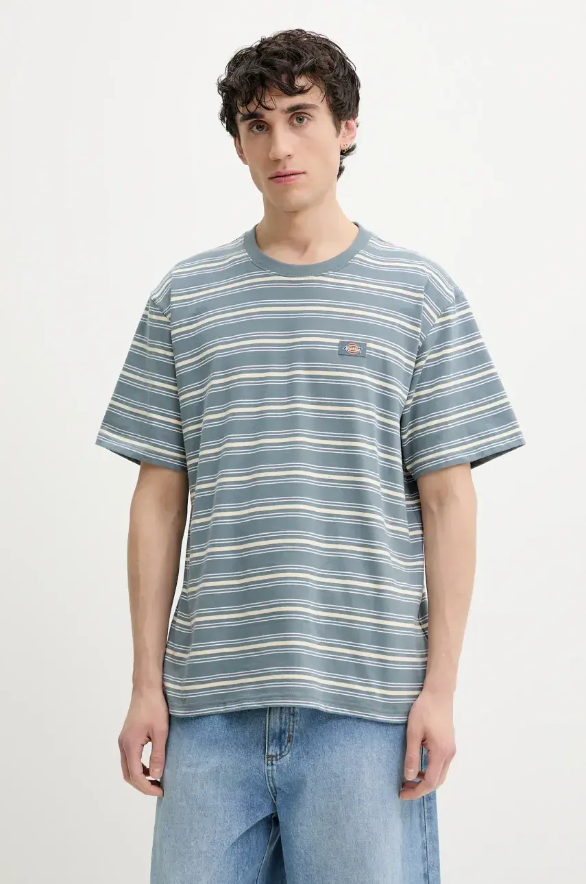 Bavlnené tričko Dickies pánske, šedá farba, vzorované, DK0A4Z8SG701