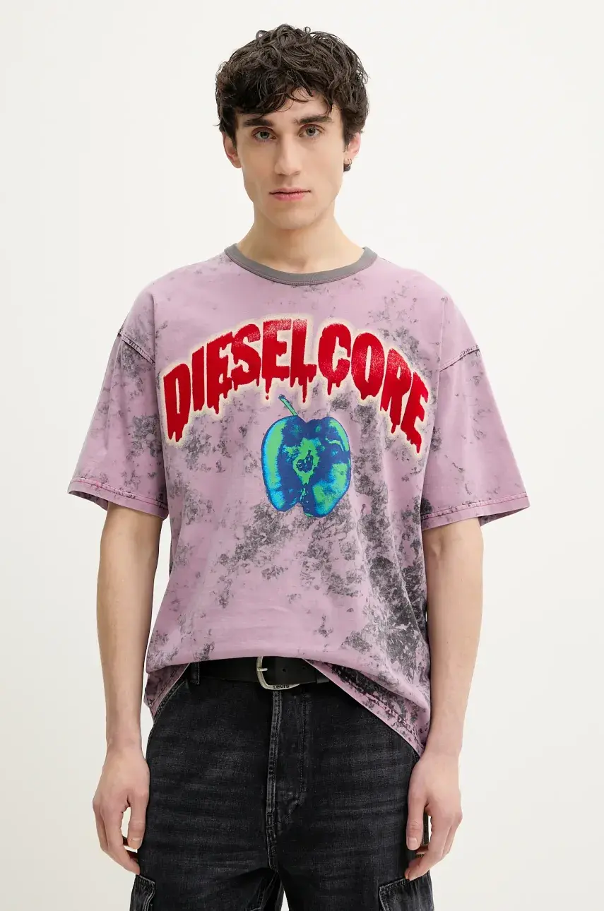 Bavlnené tričko Diesel T-BOXT-R9 T-SHIRT pánske, ružová farba, vzorované, A16164.0GIAR