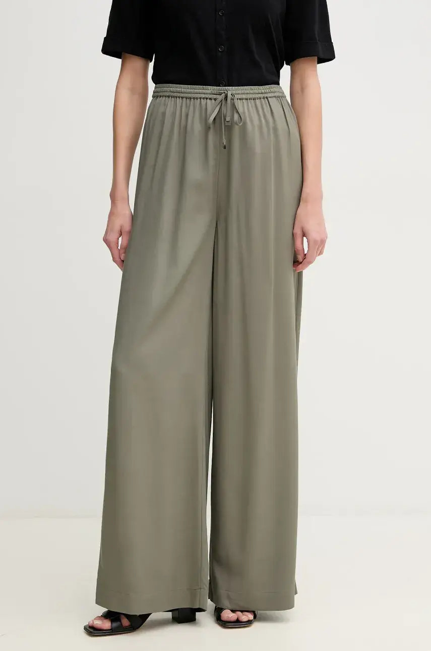 Nohavice Calvin Klein dámske, zelená farba, široké, vysoký pás, KW0KW02823
