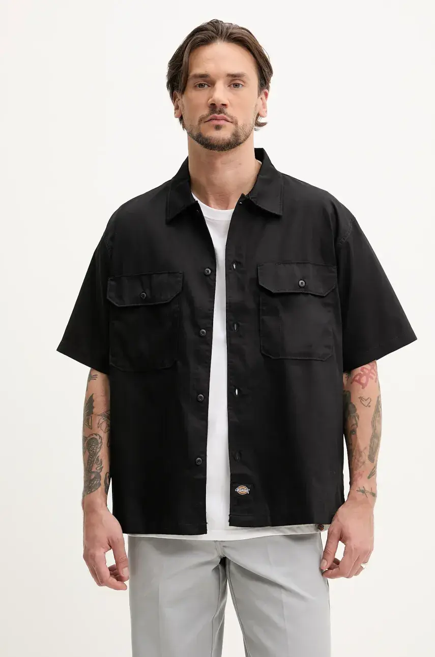 Košeľa Dickies pánska, čierna farba, voľný strih, s klasickým golierom, DK0A4Z7QBLK1
