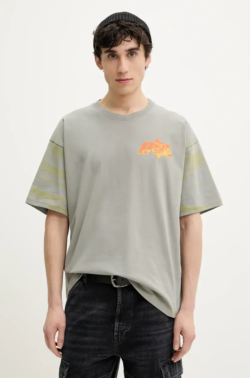 Bavlnené tričko Diesel T-BOXT-R10 T-SHIRT pánsky, šedá farba, s potlačou, A16169.0QLAA