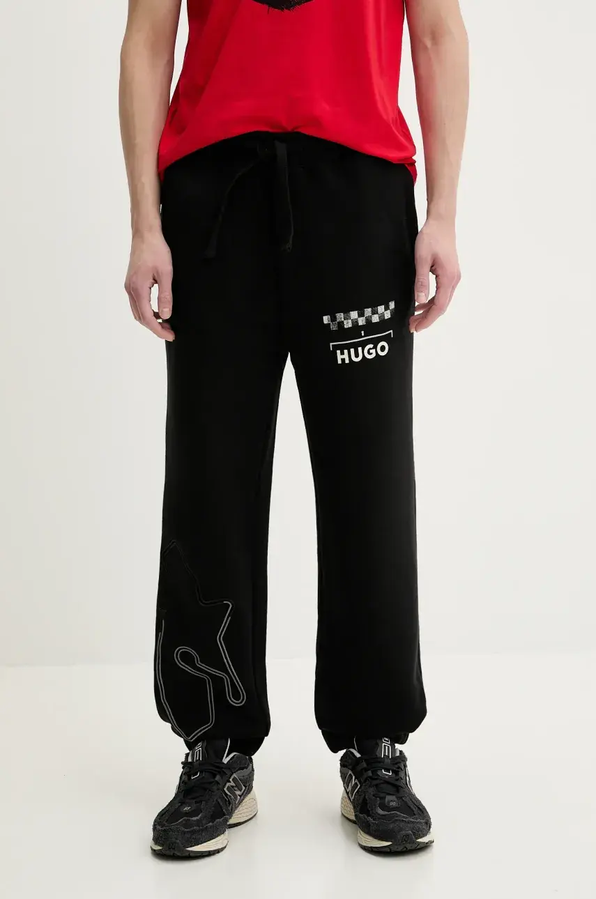 Tepláky HUGO pánske, čierna farba, s potlačou, 50531760