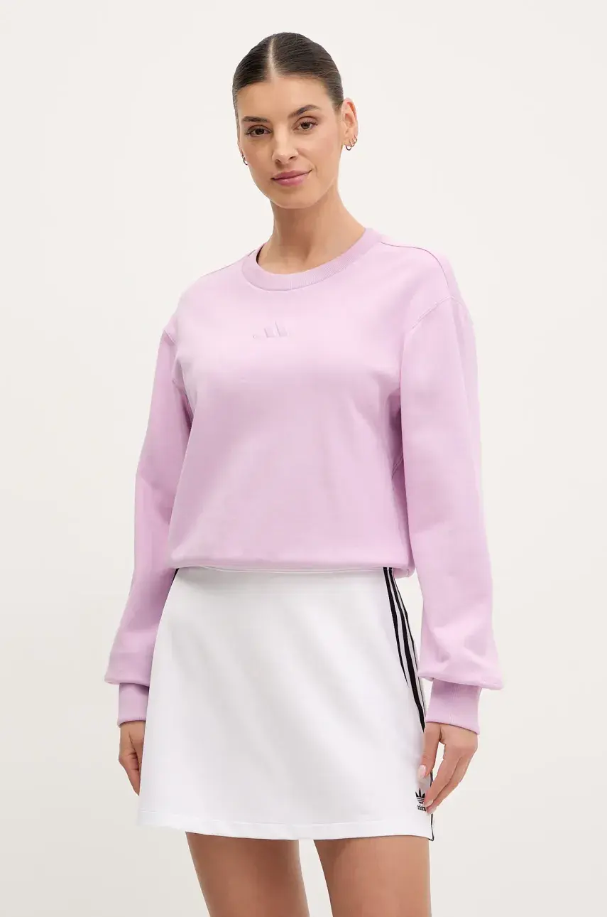 Bavlnená mikina adidas ALL SZN dámska, ružová farba, jednofarebná, JJ1267