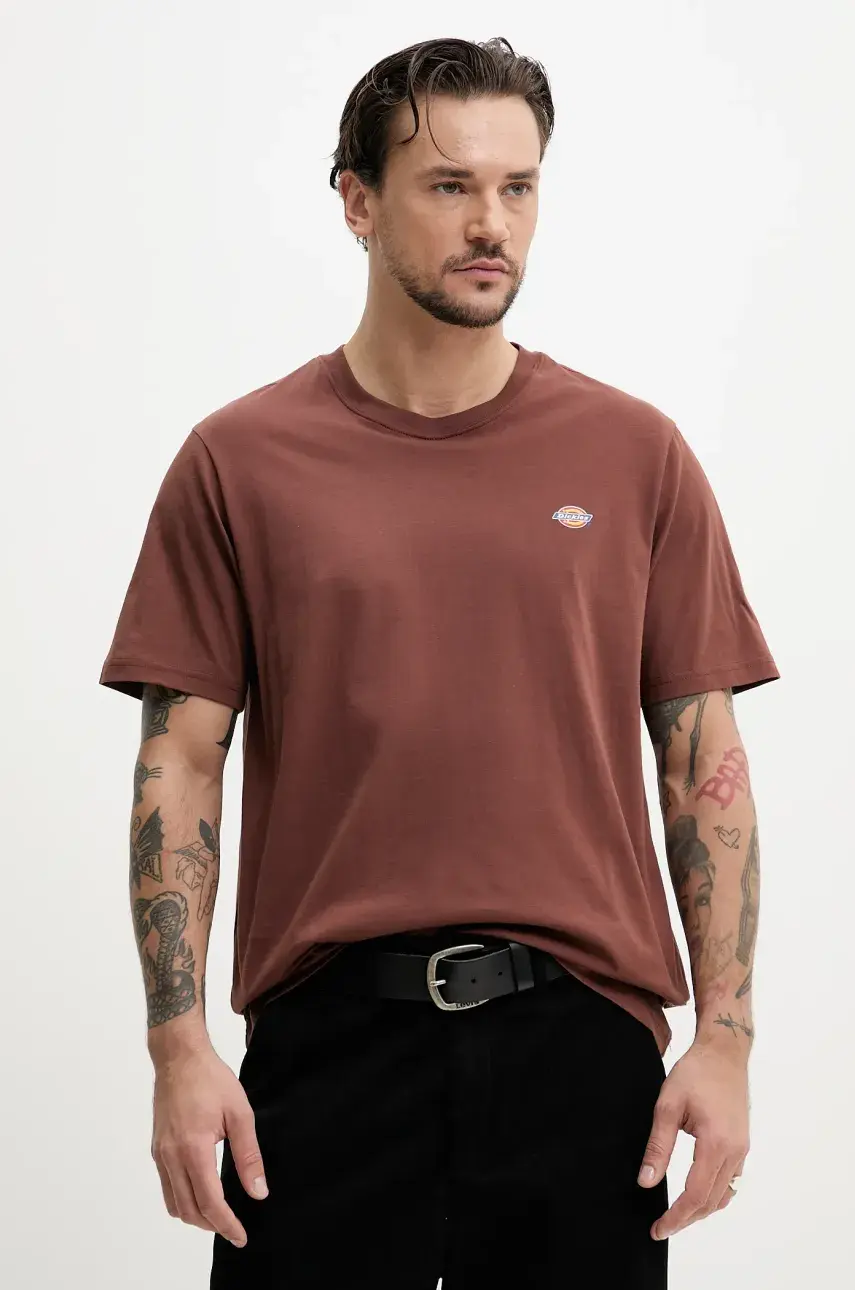 Bavlnené tričko Dickies pánske, hnedá farba, jednofarebné, DK0A4XDBK471