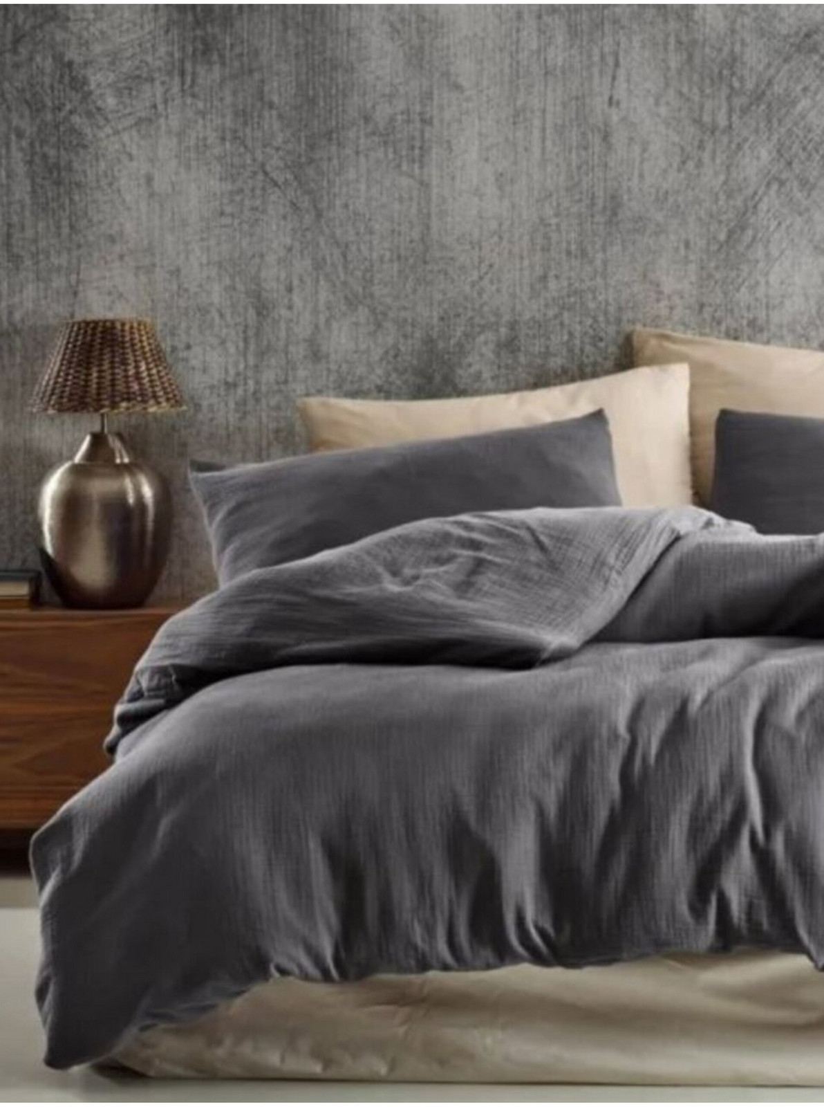 Francúzske mušelínové obliečky 240x220, 70x90cm tmavo šedé Kvalitex