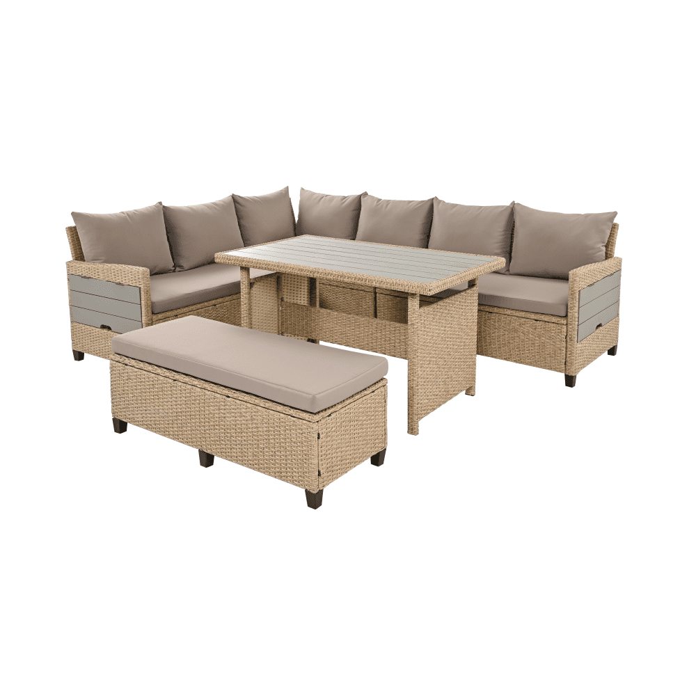 Záhradný ratanový set, svetlohnedá/sivá, TAGULA