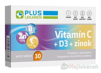 PLUS LEKÁREŇ Vitamín C + D3 + zinok 30tbl