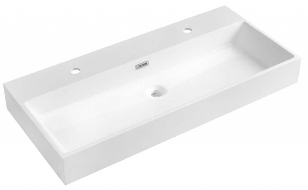 SAPHO - AQUATIC umývadlo, liaty mramor, 100x46cm, 2 otvory pre batérie, biela AT100-2