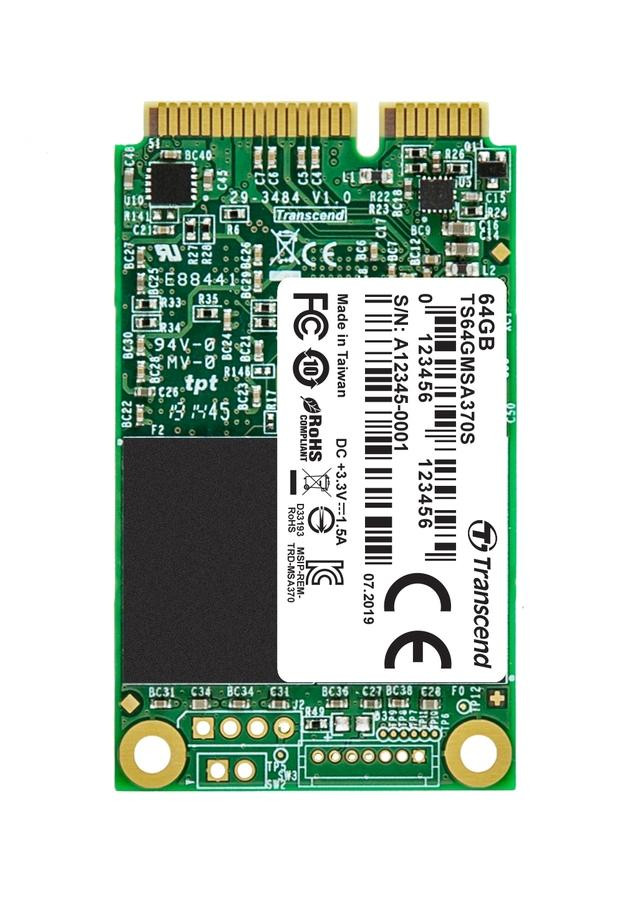 TRANSCEND MSA370S 64 GB SSD disk mSATA, SATA III 6 Gb/s (MLC), 520 MB/s R, 100 MB/s W