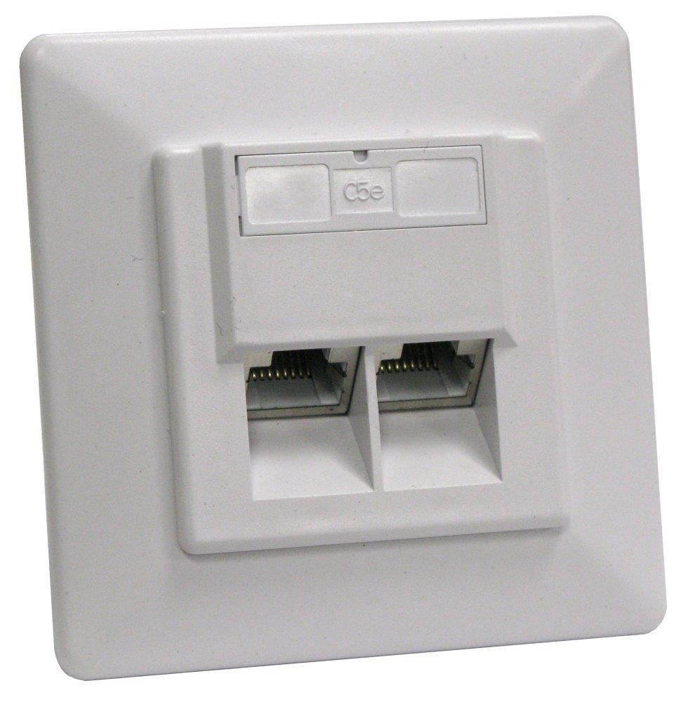Zásuvka STP 2x RJ45 Cat5E, duálna svorkovnica, pod omietku