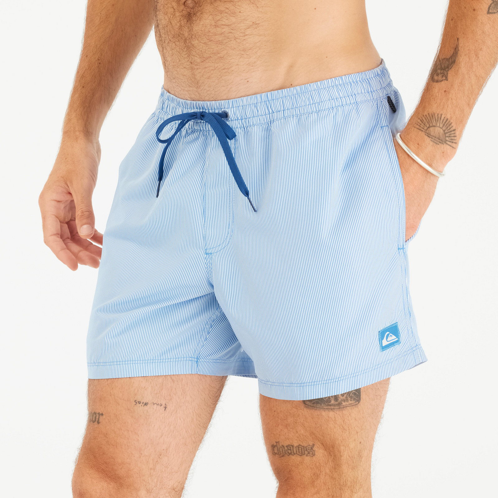 Quiksilver Volley Flex pánske plážové šortky na surf pásikavé modré