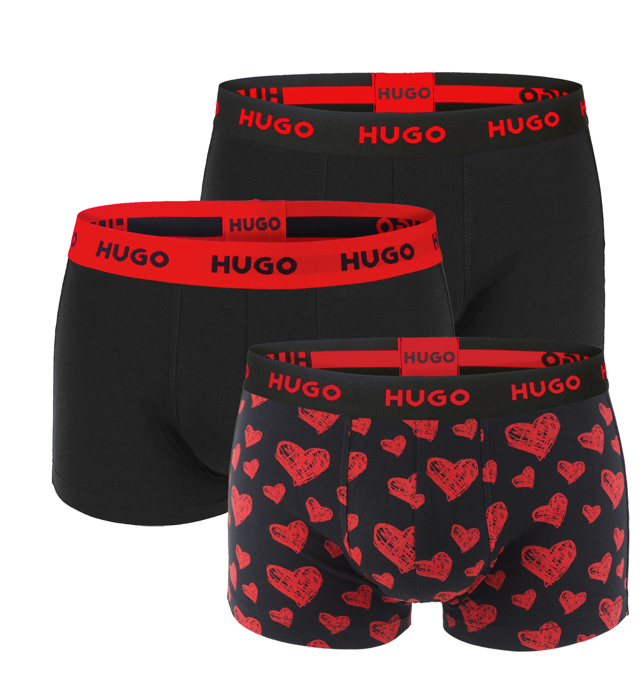 HUGO - boxerky 3PACK cotton stretch modern heart print black color combo - limitovaná fashion edícia (HUGO BOSS)