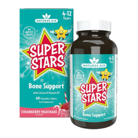 NATURES AID Super stars bone support jahodový milkshake 60 žuvacích tabliet