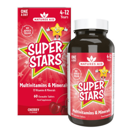 NATURES AID Super stars multivitamins & minerals čerešňa 60 žuvacích tabliet