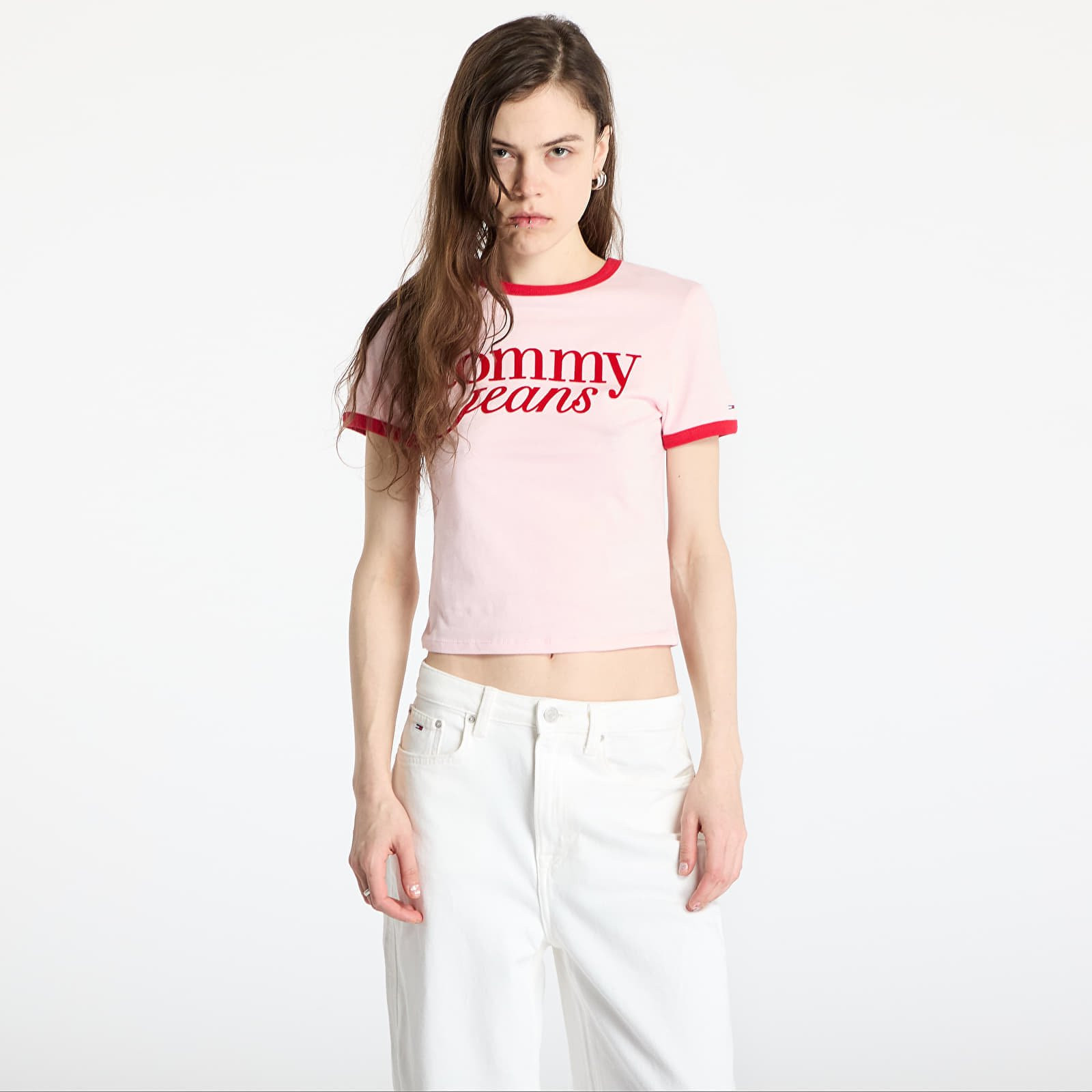 Tričko Tommy Jeans Slim Script Tee Pink XS