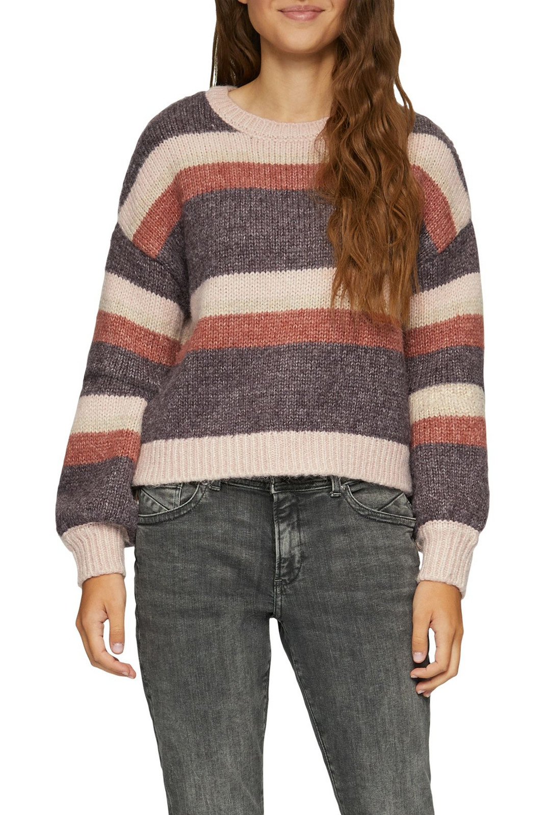 QS by s.Oliver Knitted pullover, crew neck, soft material, stripes, multi-colour