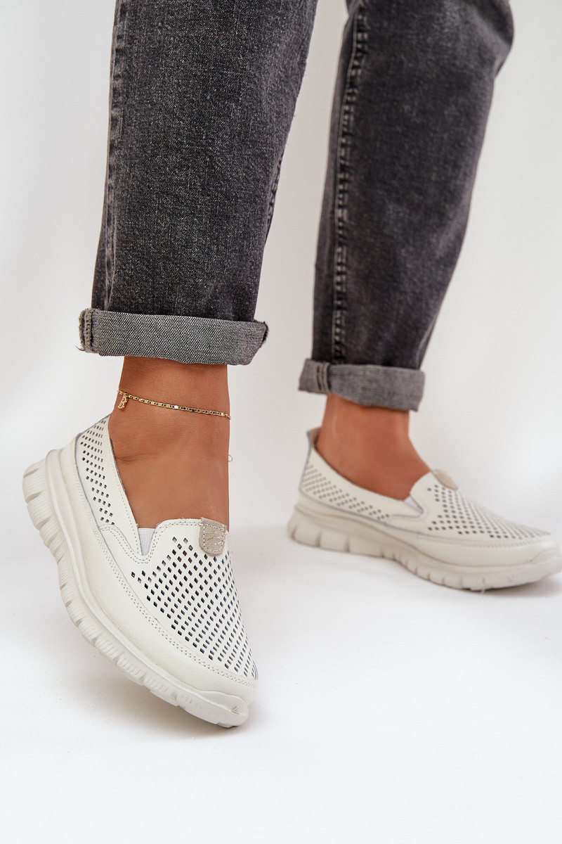 Boto Ľahké Kožené Dierkované Dámske Mokasíny Na Platforme Biele Tanelora