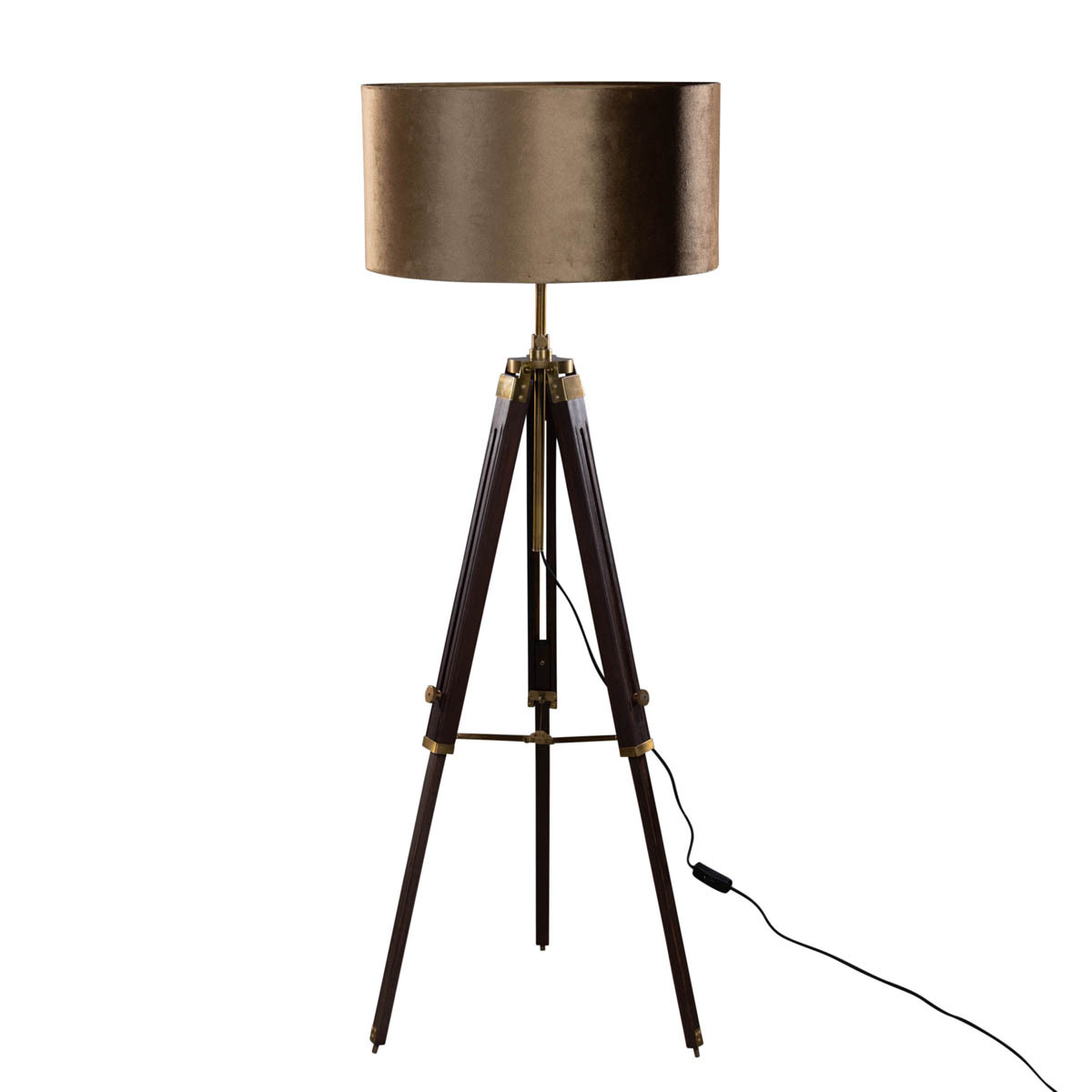 Mosadzná stojaca lampa na trojnožke s bronzovým zamatovým tienidlom 50 cm - Cortin