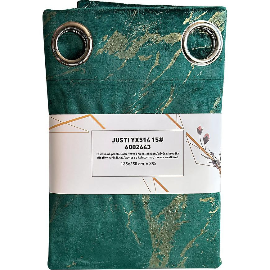 Záves na krúžkoch Velvet Justi YX514/15 135x250 cm zelený