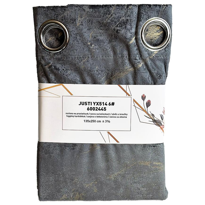 Záves na krúžkoch Velvet Justi YX514/6 135x250 cm sivý