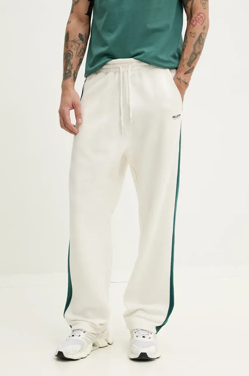 Tepláky Hollister Co. pánske, béžová farba, s potlačou, KI334-5014