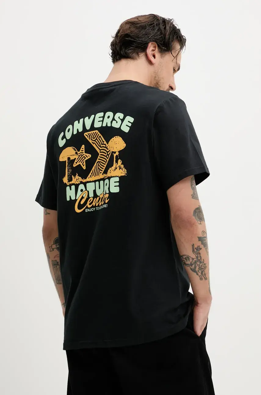 Bavlnené tričko Converse pánske, čierna farba, s potlačou, 10027346-A01