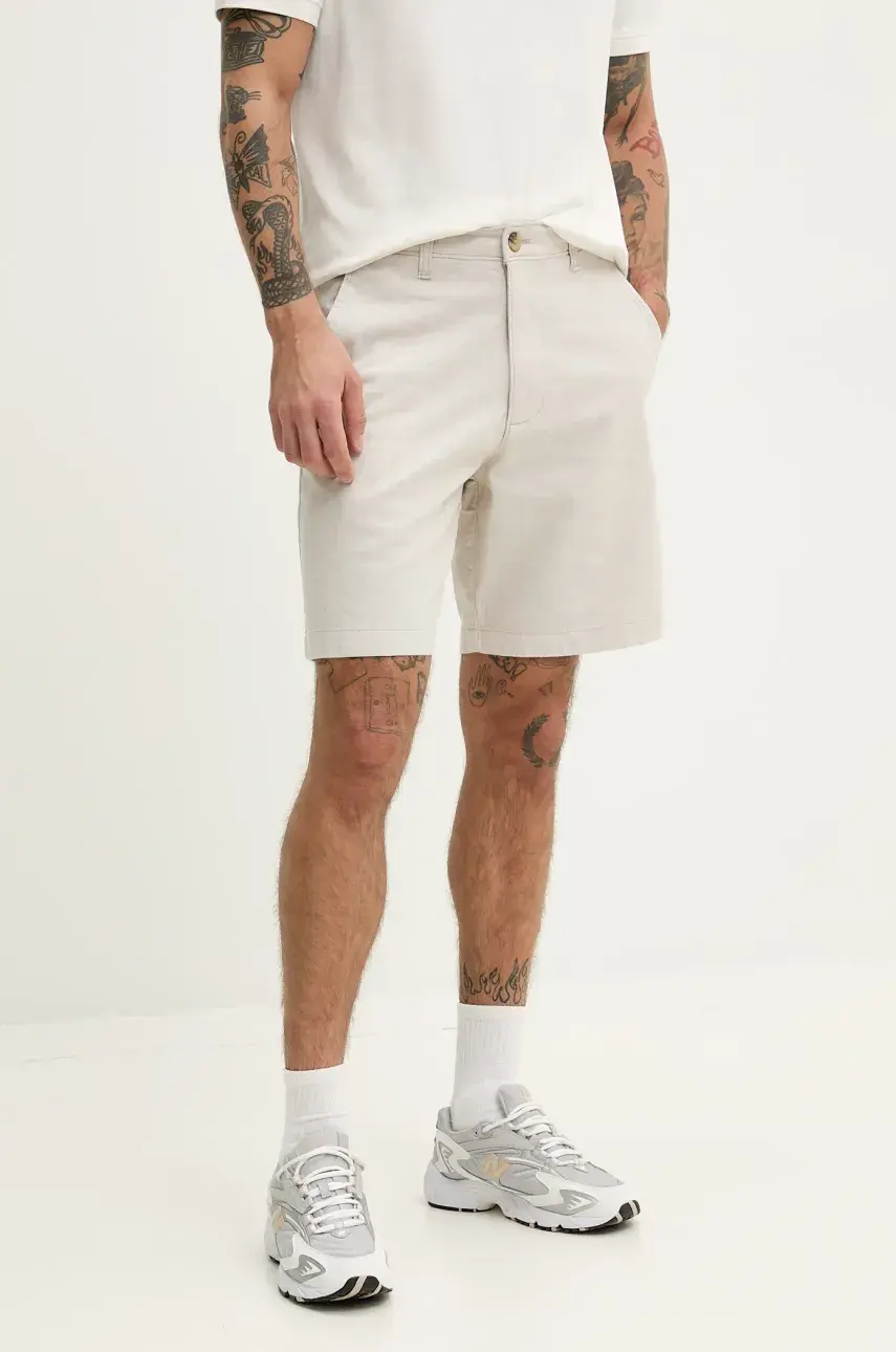 Šortky s prímesou ľanu Hollister Co. pánske, béžová farba, KI328-5026