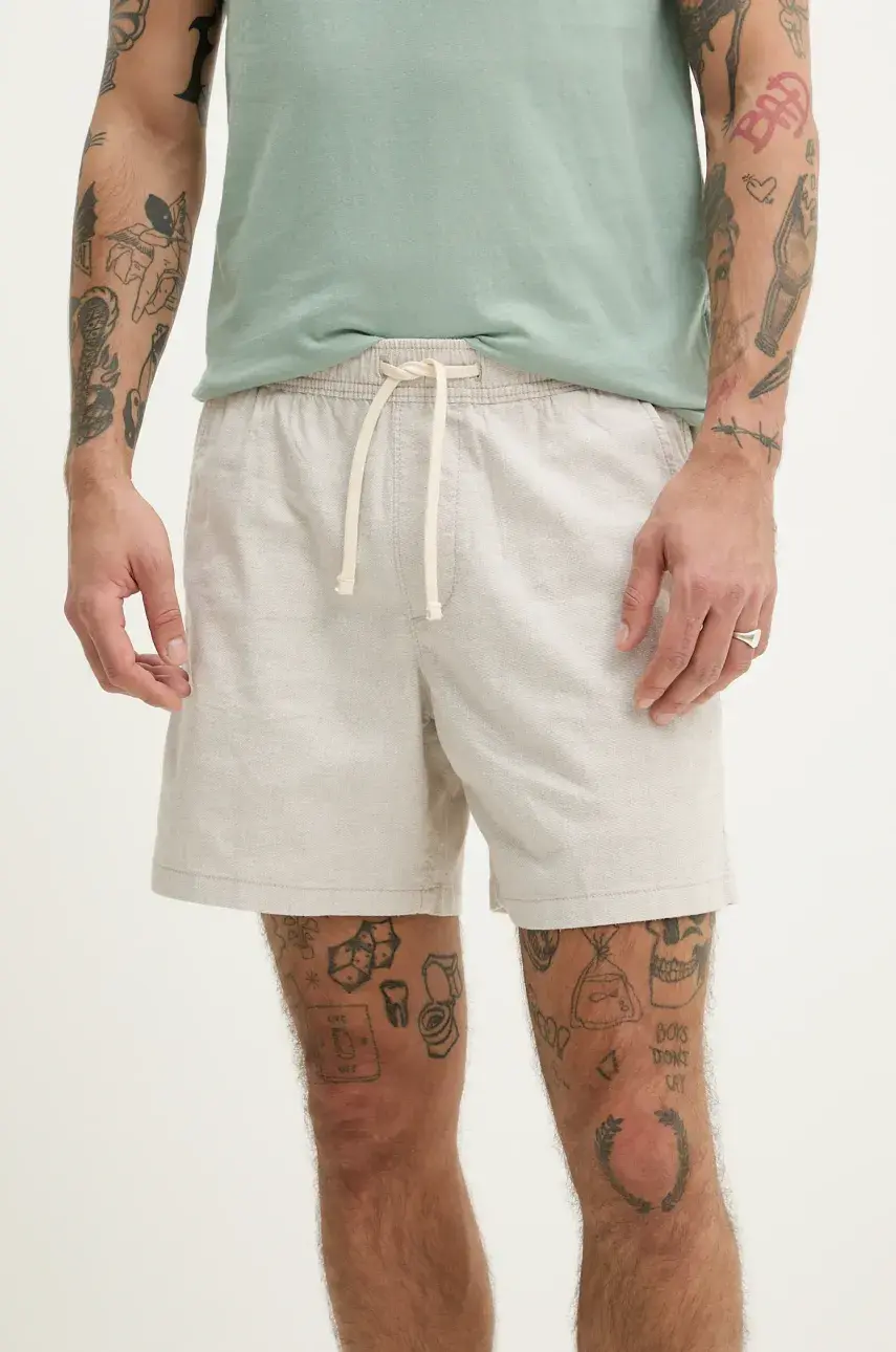 Šortky s prímesou ľanu Hollister Co. pánske, béžová farba, melanžové, KI328-5097