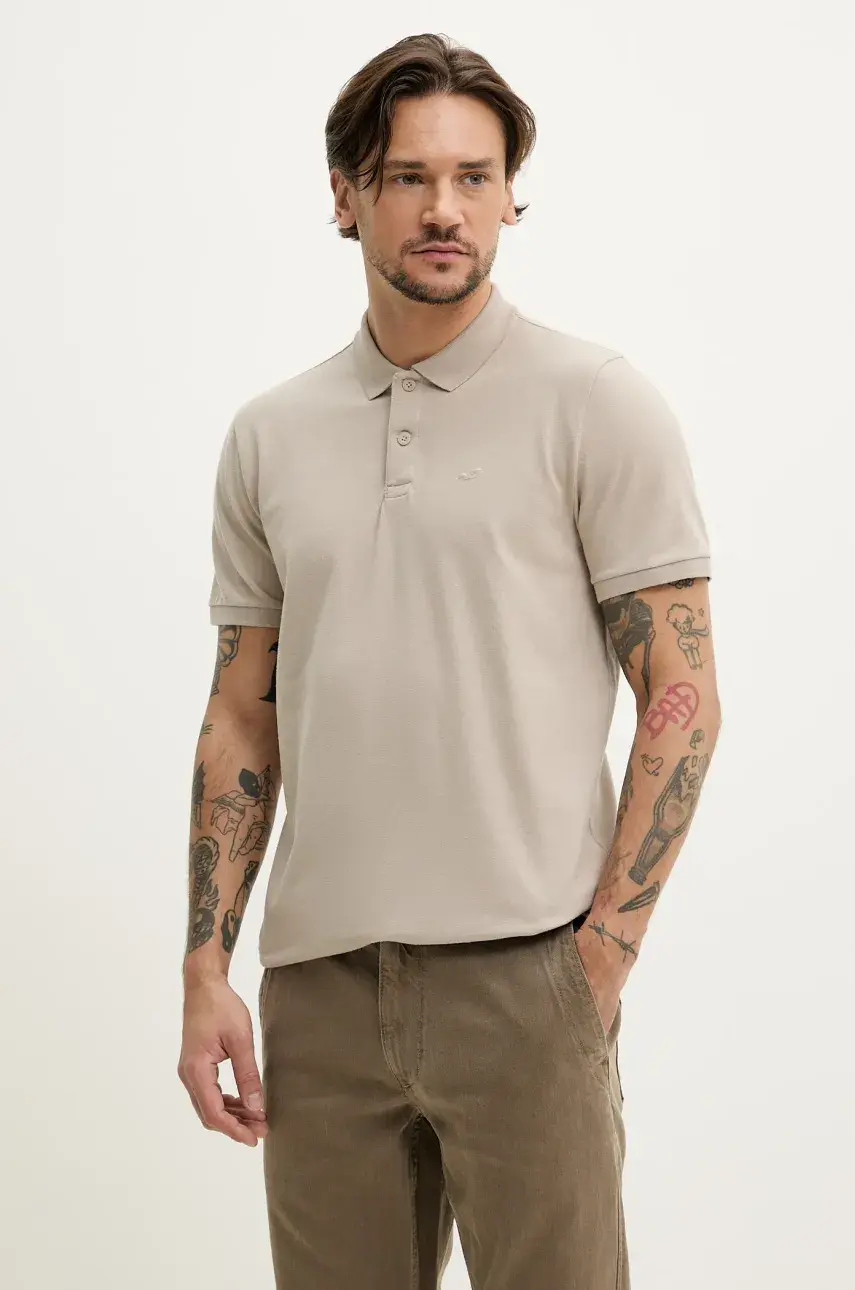 Polo tričko Hollister Co. pánske, béžová farba, jednofarebné, KI324-5168